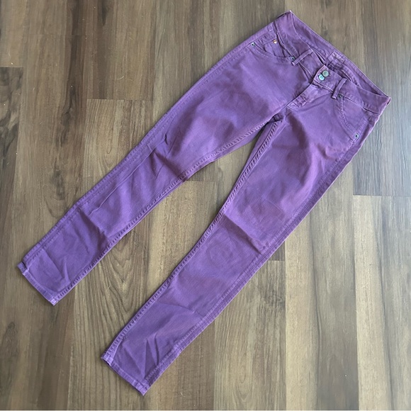 Y2K Hudson Denim Purple Button Pocket Straight Skinny Jean - Picture 1 of 15